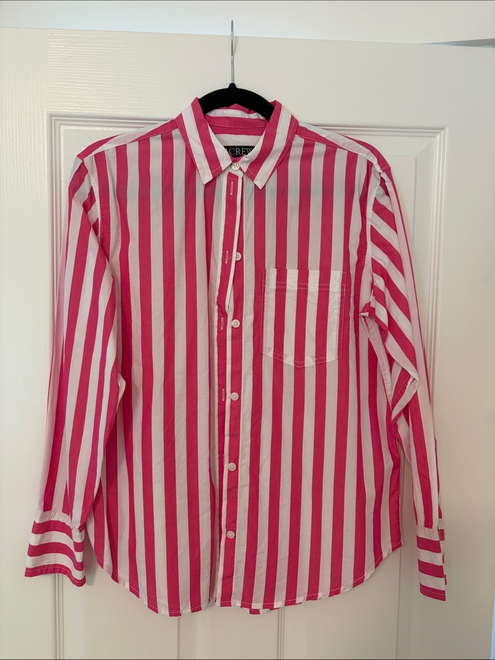 J. Crew Pink and White Vertical Stripe Button-Down Shirt